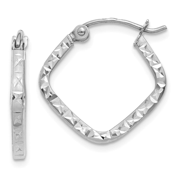 Million Charms 14K White Gold Diamond-cut Squared Hoop Earrings, 17mm x 17mm