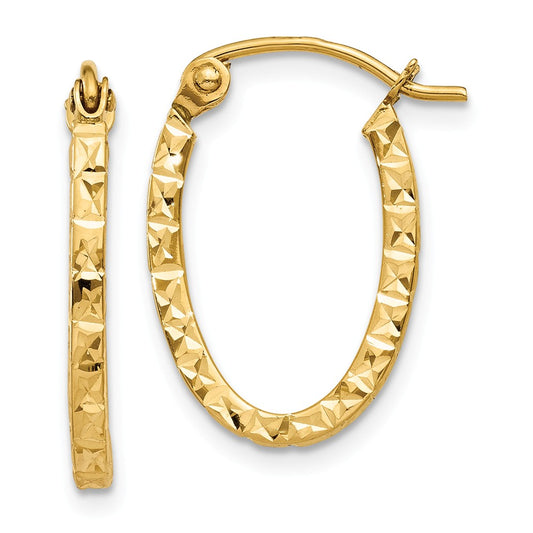 Million Charms 14k Yellow Gold Diamond-cut Oval Hollow Hoop Earrings, 18mm x 13mm