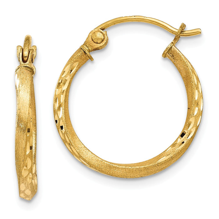 Million Charms 14k Yellow Gold Satin Diamond-cut Hollow Twisted Hoop Earrings, 17mm x 17mm