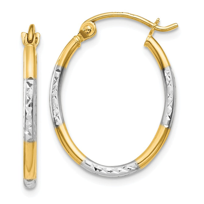 Million Charms 14K & Rhodium Diamond-cut Oval Hoop Earrings, 21mm x 17mm