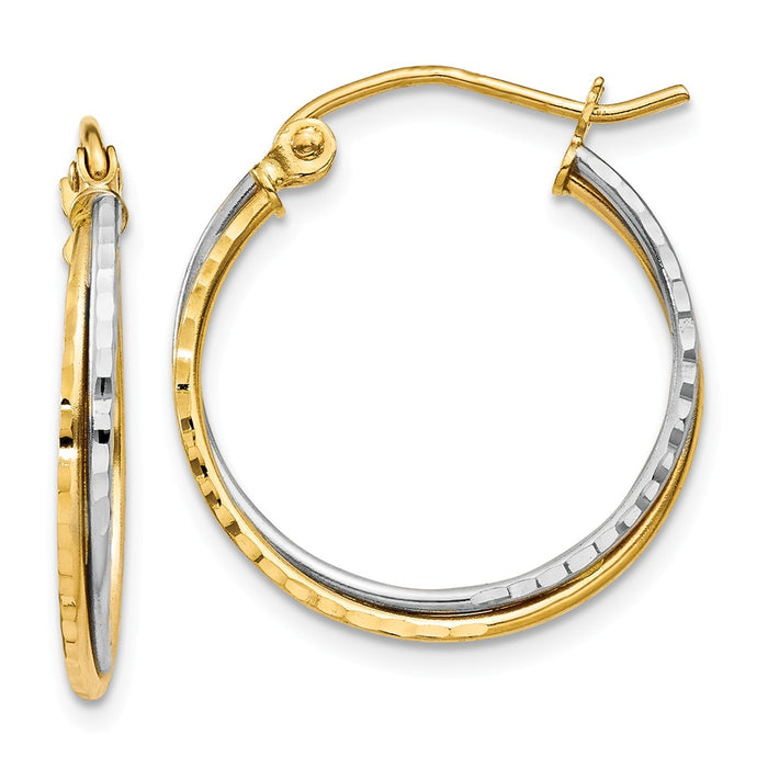 Million Charms 14K Yellow and White Gold Diamond-cut Twisted Hoop Earrings, 20mm x 19mm