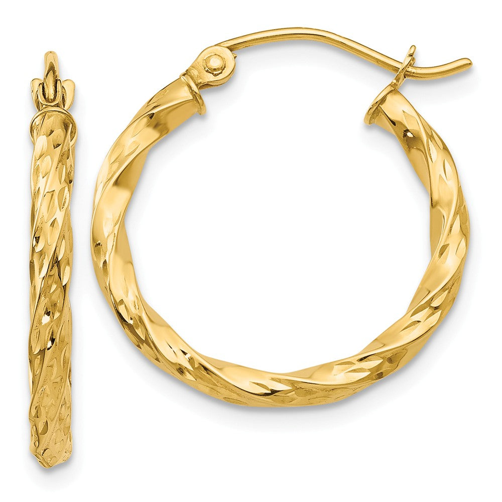 Million Charms 14k Yellow Gold Twist Hollow Hoop Earrings, 21mm x 20mm