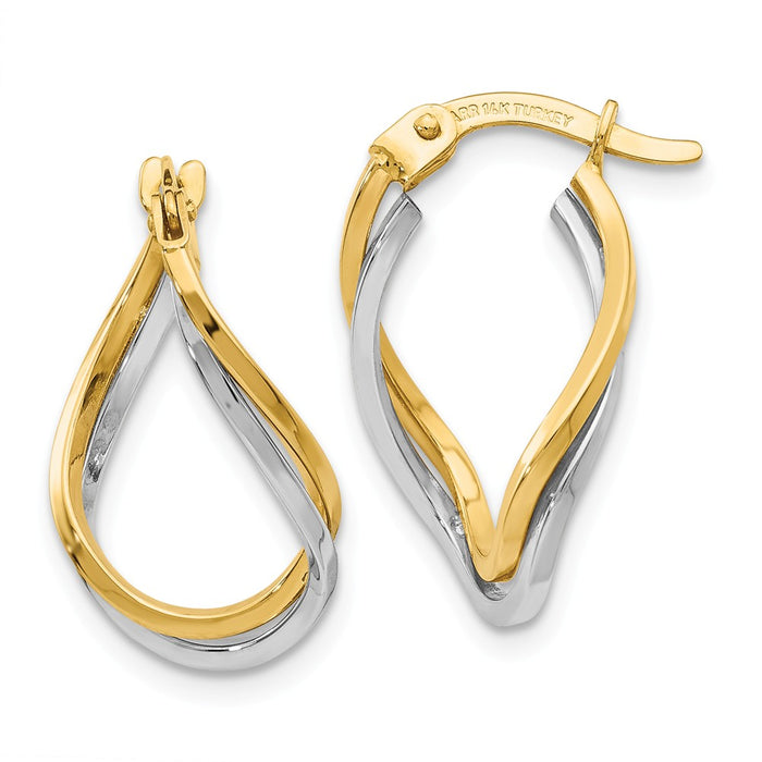 Million Charms 14k Two-tone Twisted Hoop Earrings, 16mm x 11mm