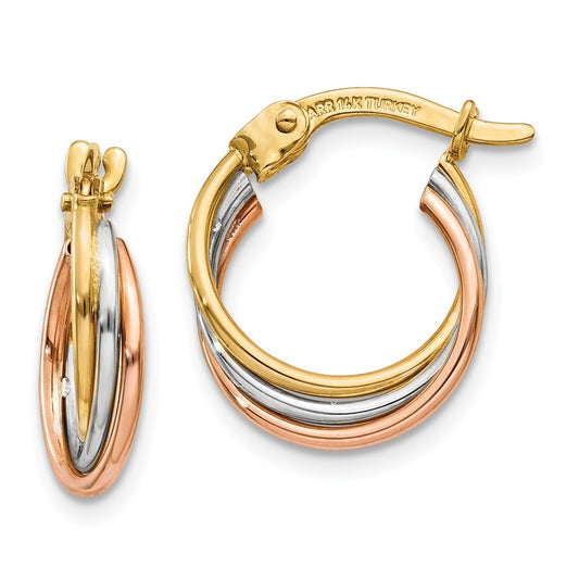 Million Charms 14k Tri-color Twisted Hoop Earrings, 15mm x 12mm