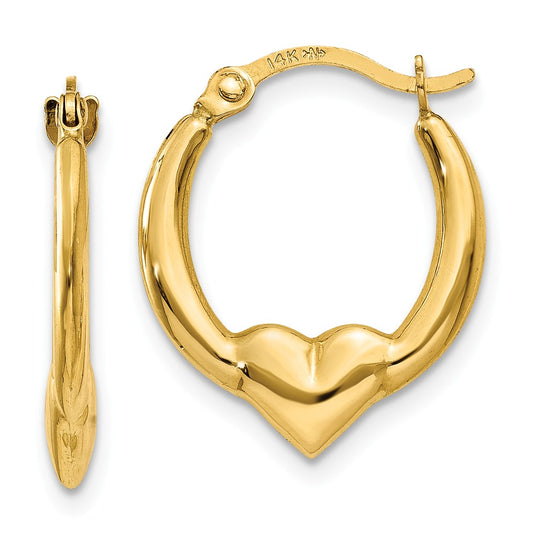 Million Charms 14k Yellow Gold Heart Hoop Earrings, 16mm x 13mm