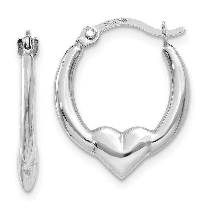 Million Charms 14k White Gold Heart Hoop Earrings, 16.38mm x 13.7mm