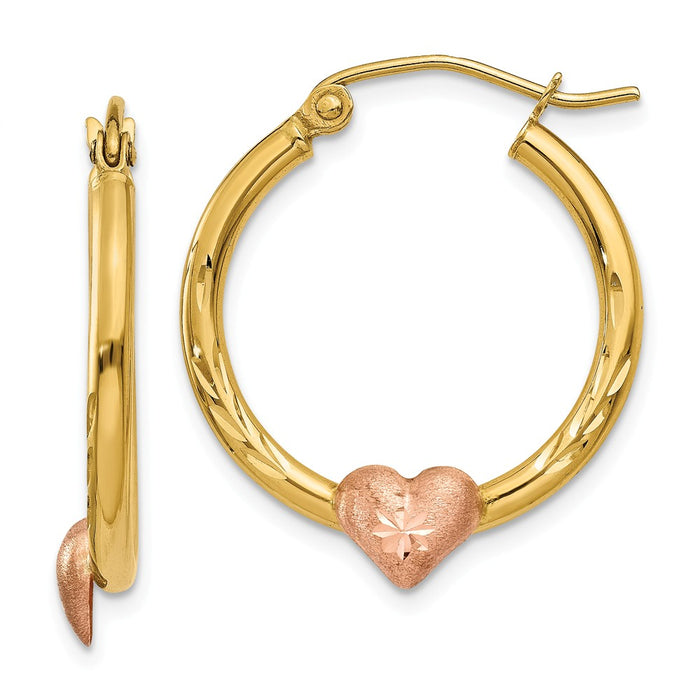 Million Charms 14K Yellow & Rose Gold Heart Hoop Earrings, 23mm x 20mm