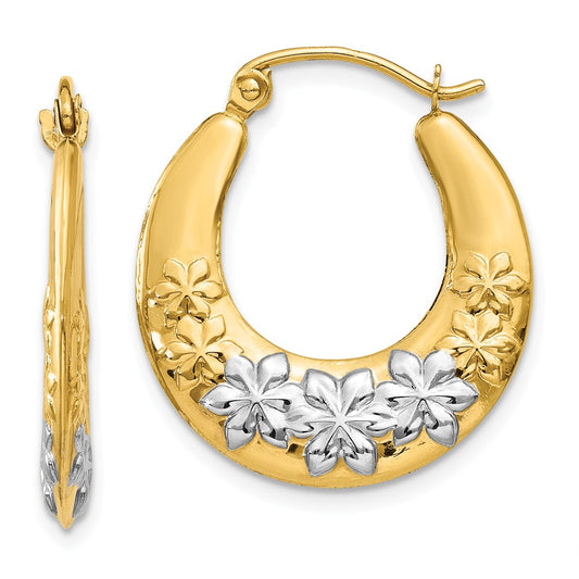 Million Charms 14K & Rhodium Hollow Flowers Hoop Earrings, 22mm x 19mm