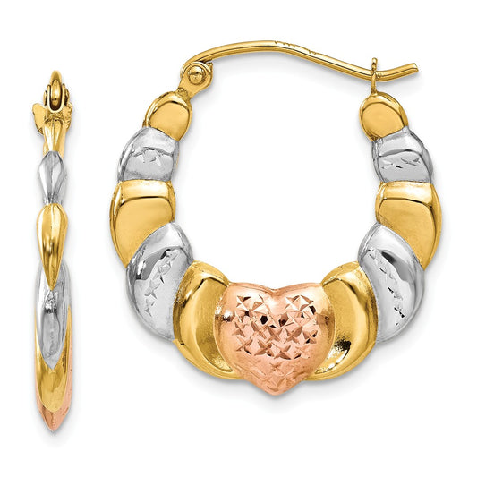 Million Charms 14K & White and Rose Rhodium Scalloped Heart Hoop Earrings, 22mm x 21mm