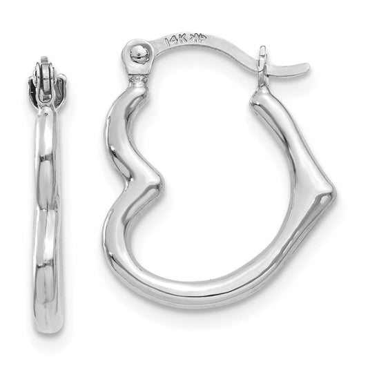Million Charms 14K White Gold Heart Shaped Hollow Hoop Earrings, 15.76mm x 13.09mm