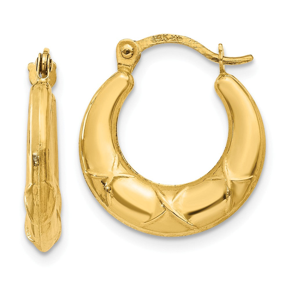 Million Charms 14k Yellow Gold Hollow X Hoop Earrings, 16mm x 14mm