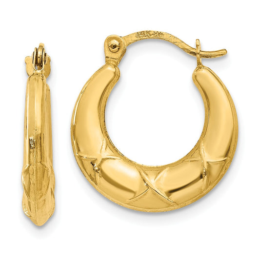 Million Charms 14k Yellow Gold Hollow X Hoop Earrings, 16mm x 14mm