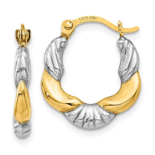 Million Charms 14K & Rhodium Hollow Scalloped Hoop Earrings, 15mm x 13mm