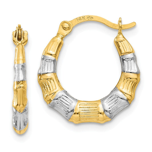 Million Charms 14K & Rhodium Hollow Bamboo Hoop Earrings, 14mm x 13mm