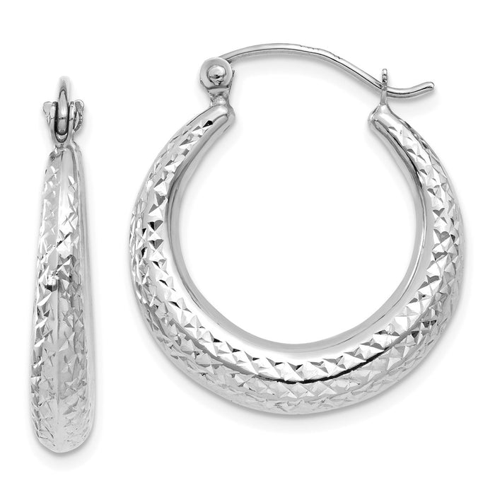 Million Charms 14K White Gold Diamond-cut Hollow Hoop Earrings, 22mm x 21mm