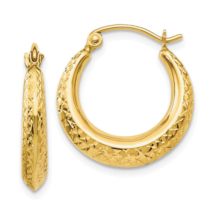 Million Charms 14k Yellow Gold Textured Hollow Hoop Earrings, 19mm x 18mm