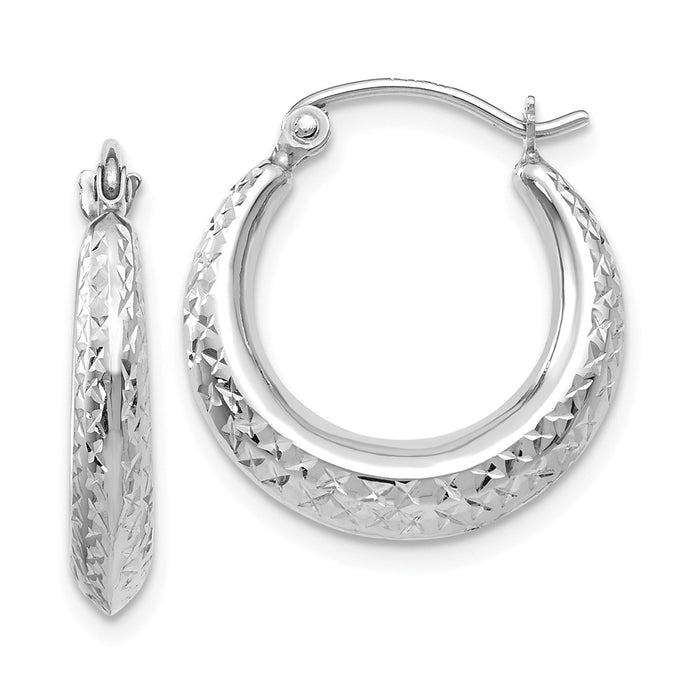 Million Charms 14K White Gold Textured Hollow Hoop Earrings, 19mm x 18mm