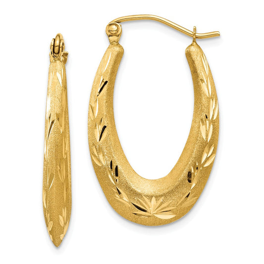 Million Charms 14k Yellow Gold Satin Diamond-cut Hollow Hoop Earrings, 27mm x 16mm