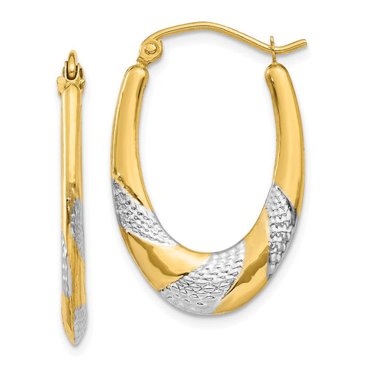 Million Charms 14K & Rhodium Hollow Oval Hoop Earrings, 25mm x 17mm