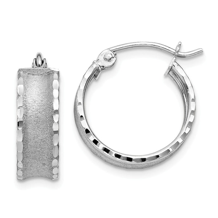 Million Charms 14K White Gold Diamond-cut Satin Hoop Earrings, 16mm x 15mm