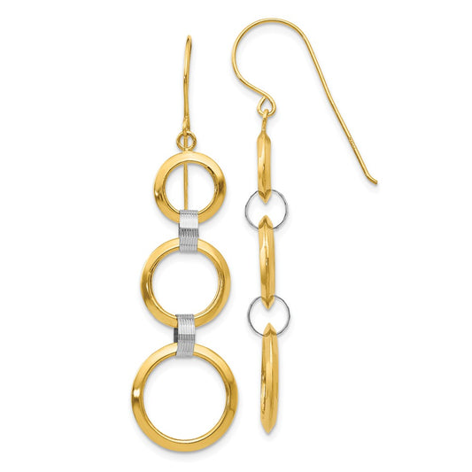 Million Charms 14K Two-tone Hollow Open Circle Dangle Earrings, 46mm x 13mm