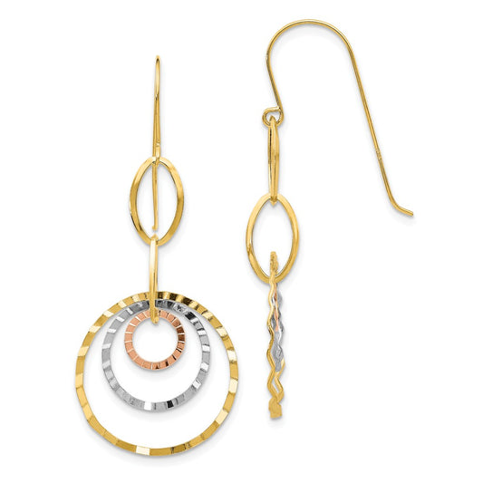 Million Charms 14K Tri-color wavy Circle Dangle Earrings, 43mm x 19mm