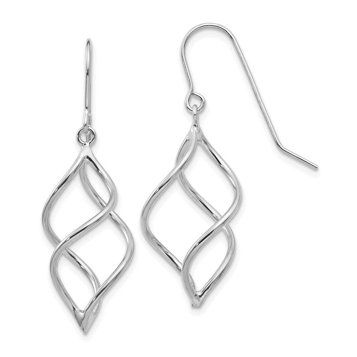 Million Charms 14k White Gold Polished Short Twisted Dangle Earrings, 30mm x 12mm