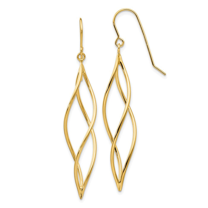 Million Charms 14k Yellow Gold Polished Long Twisted Dangle Earrings, 51mm x 10mm