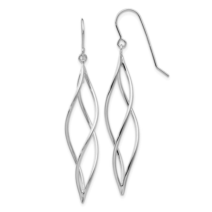 Million Charms 14k White Gold Polished Long Twisted Dangle Earrings, 51mm x 10mm