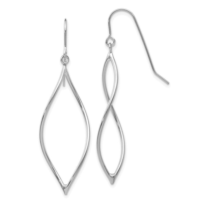 Million Charms 14k White Gold Polished Twisted Oblong Dangle Earrings, 47mm x 14mm