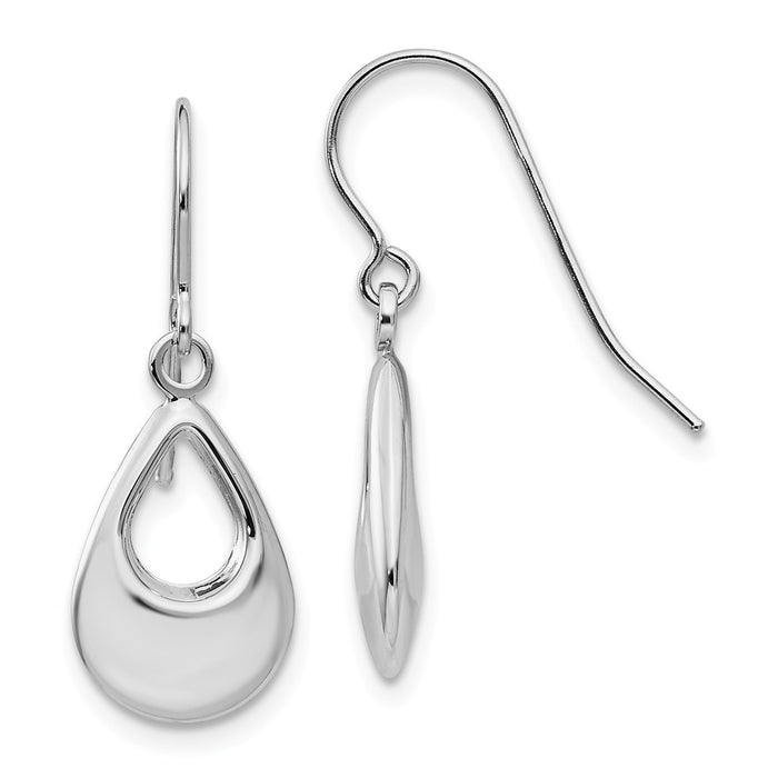 Million Charms 14k White Gold Teardrop Hollow Dangle Earrings, 24mm x 9mm