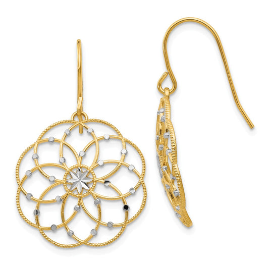 Million Charms 14k & Rhodium Diamond-cut Fancy Shepherd Hook Earrings, 32mm x 20mm