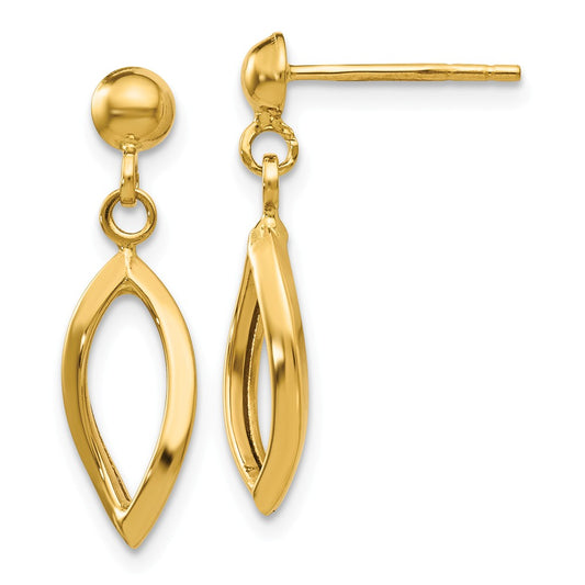 Million Charms 14k Yellow Gold Post Dangle Earrings, 21mm x 6mm