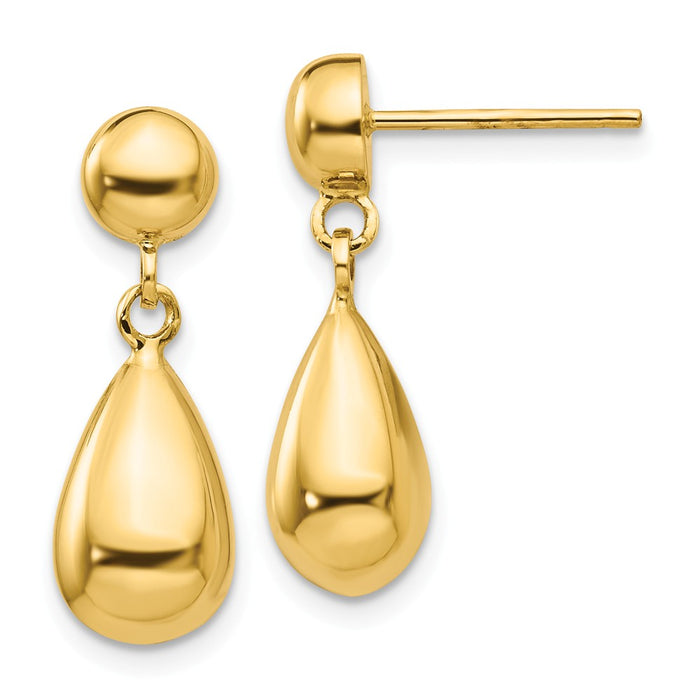 Million Charms 14k Yellow Gold Teardrop Hollow Post Dangle Earrings, 21mm x 8mm