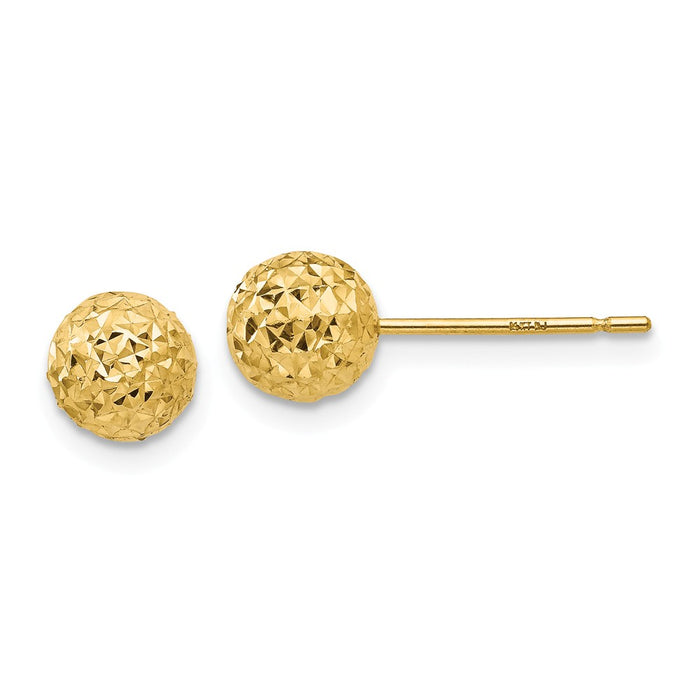 Million Charms 14k Yellow Gold Diamond-cut Ball Post Earrings, 6mm x 6mm