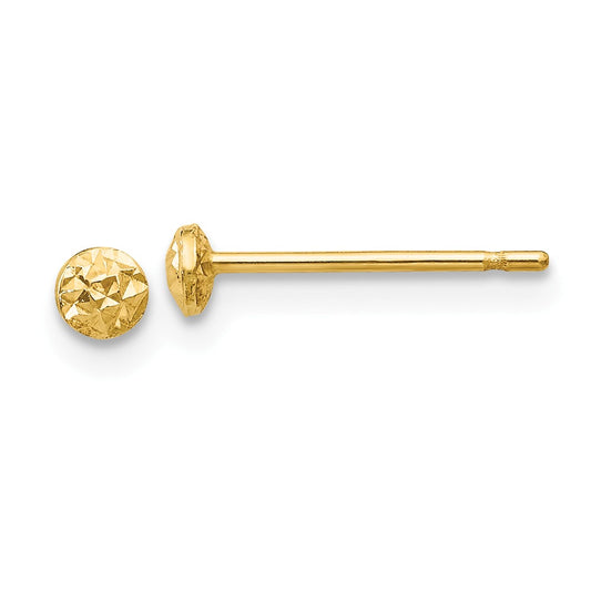 Million Charms 14k Yellow Gold 3mm Puff Circle Post Earrings, 3mm x 3mm