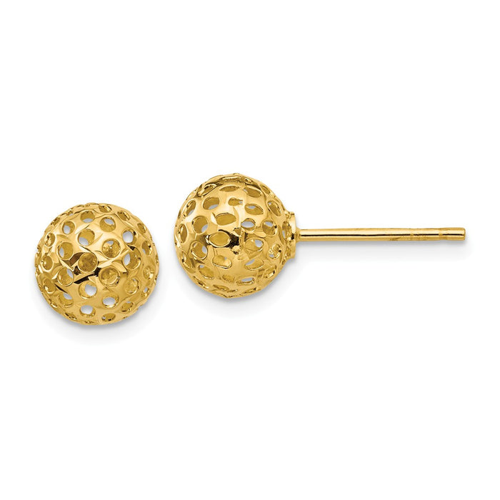 Million Charms 14k Yellow Gold Diamond-cut Bead Post Earrings, 8mm x 8mm