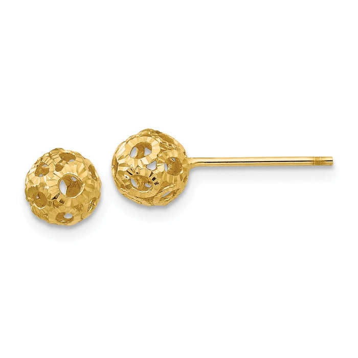Million Charms 14k Yellow Gold Open Diamond-cut Ball Post Earrings, 5mm x 5mm