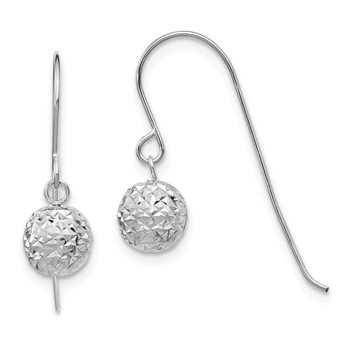 Million Charms 14K White Gold 6mm Diamond-cut Ball Dangle Earrings, 18mm x 6mm