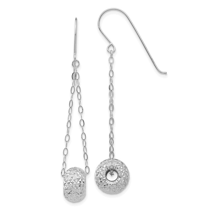 Million Charms 14K White Gold Chain with Diamond-cut Puff Donut Bead Earrings, 51mm x 8mm