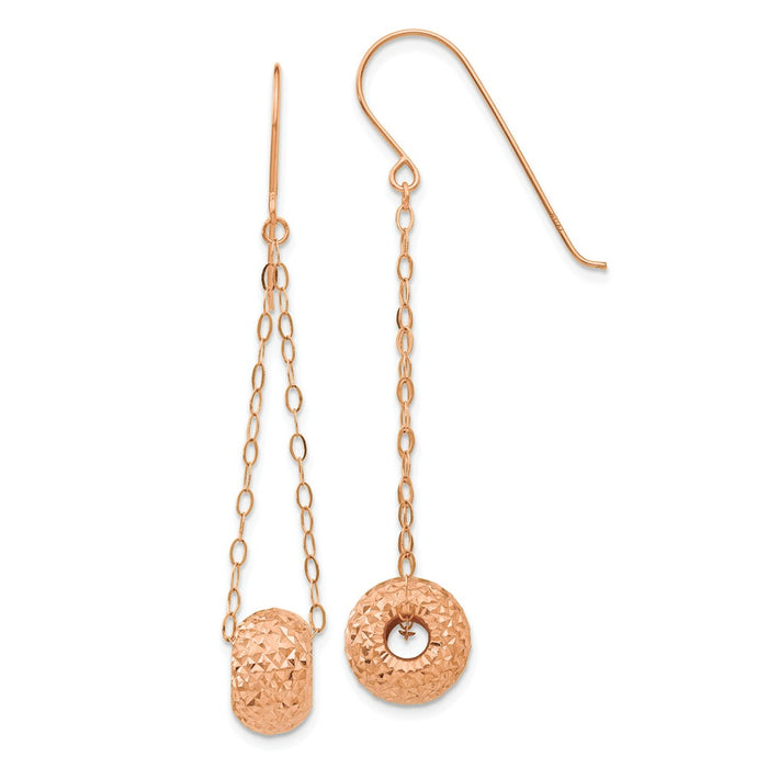 Million Charms 14K Rose Gold Chain with Diamond-cut Puff Donut Bead Earrings, 51mm x 8mm