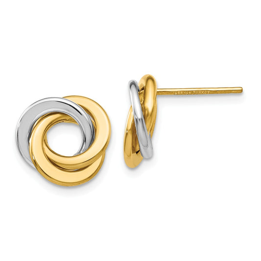 Million Charms 14k Two-tone Polished Intertwined Circles Post Earrings, 11mm x 11mm