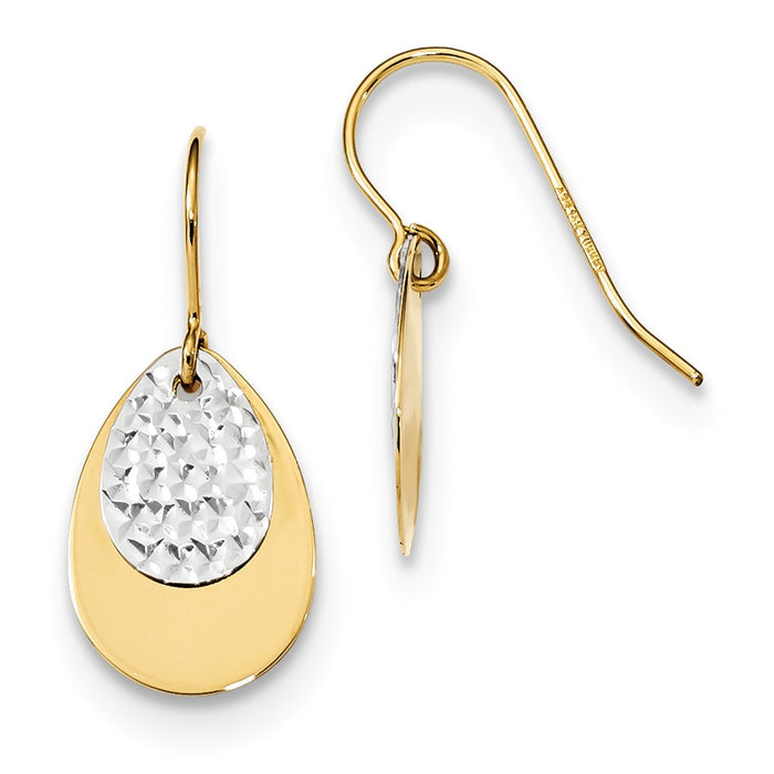 Million Charms 14k Two-tone Polished/Textured Teardrop Dangle Earrings, 20mm