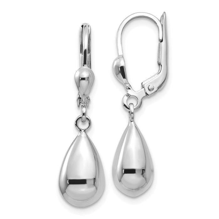 Million Charms 14k White Gold Polished Dangle Leverback Earrings, 29mm x 7mm