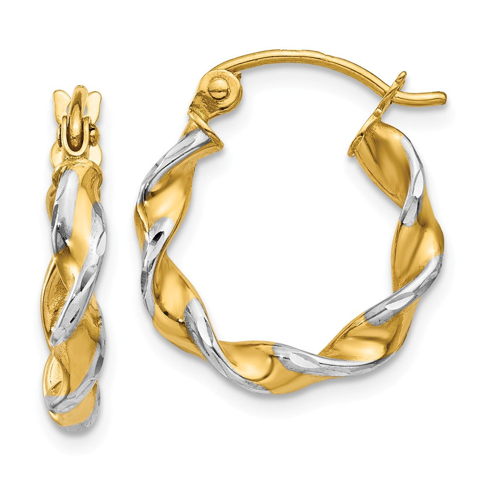 Million Charms 14k Polished 2.75mm Fancy Twisted Hoop Earrings, 10mm x 2.75mm