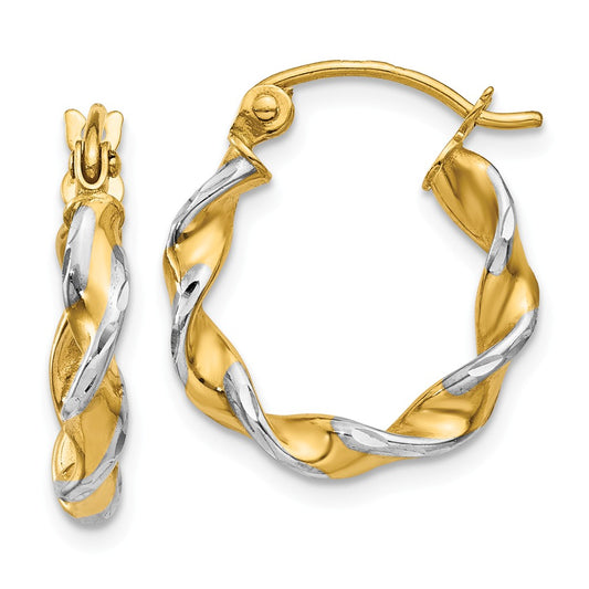 Million Charms 14k Polished 2.75mm Fancy Twisted Hoop Earrings, 10mm x 2.75mm