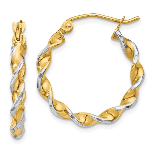 Million Charms 14k Polished 2.75mm Fancy Twisted Hoop Earrings, 16mm x 2.75mm