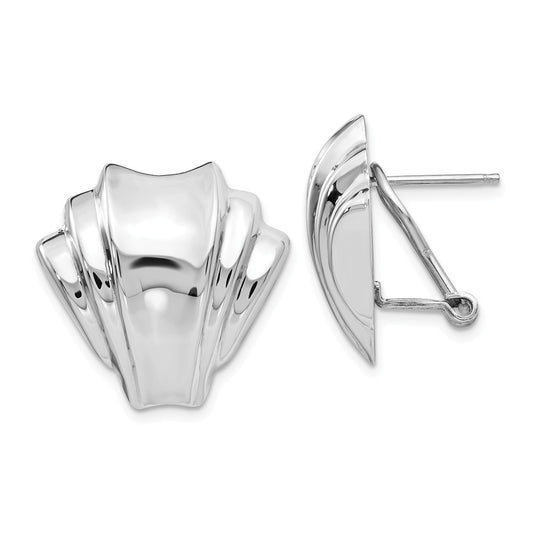 Million Charms 14k White Gold Polished Fancy Omega Back Post Earrings, 20mm x 21mm
