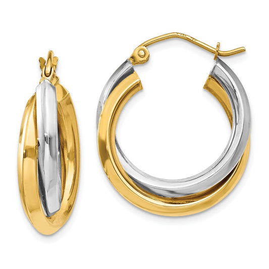 Million Charms 14k Two-tone Polished Double Hoop Earrings, 14mm x 7mm