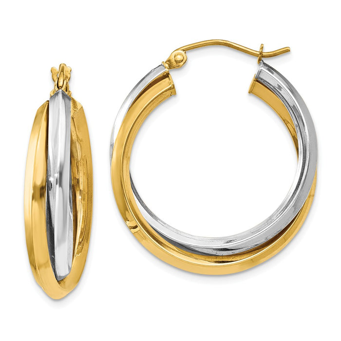 Million Charms 14k Two-tone Polished Double Hoop Earrings, 18mm x 6mm